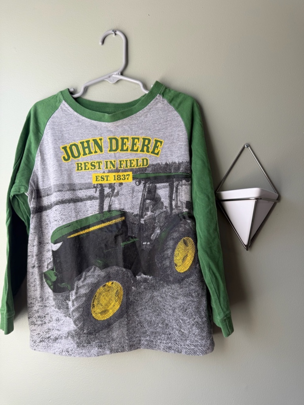 John Deere Green & Gray Raglan Long-Sleeve Tractor Tee